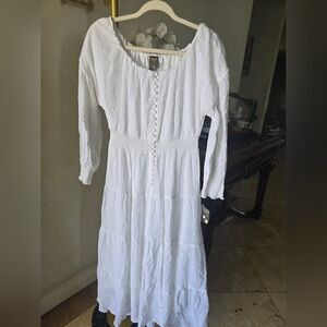 Taylor White Cream Sundress with Bishop Sleeves NWT